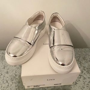LEWIT METALLIC LEATHER SLIP ON PLATFORM SNEAKER